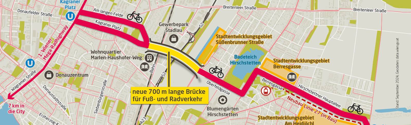 Stadt Wien bekommt längste Fußgänger- und Radbrücke