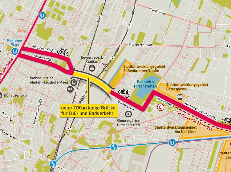 Stadt Wien bekommt längste Fußgänger- und Radbrücke